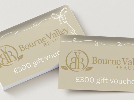 Two Bourne Valley Beauty gift vouchers on a white background