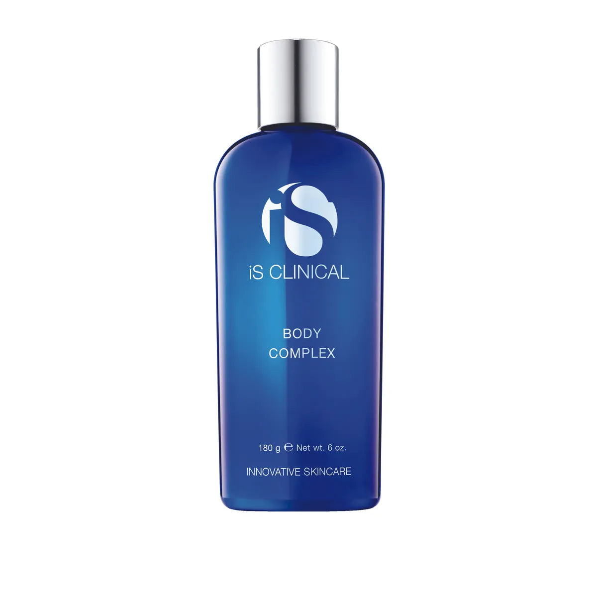 Blue bottle of IS Clinical Body Complex on a white background
