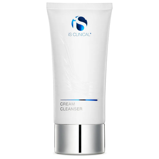 Cream cleanser tube with 'IS Clinical' logo on a white background
