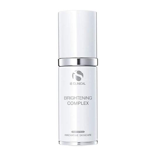 Skincare bottle labeled 'Brightening Complex' on a white background