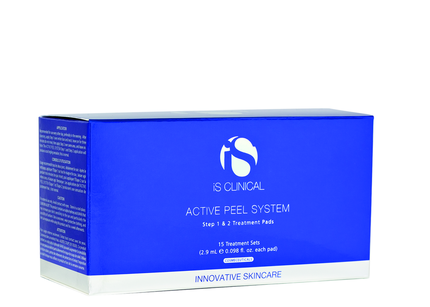 Blue box of IS Clinical Active Peel System on a white background