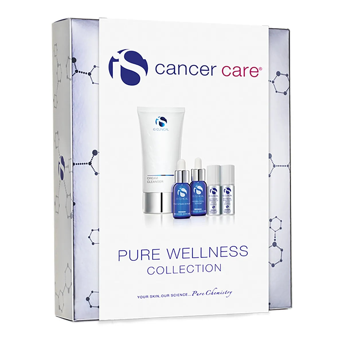 Cancer care Pure Wellness Collection packaging with skincare products on a white background