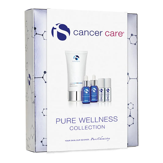Cancer care Pure Wellness Collection packaging with skincare products on a white background